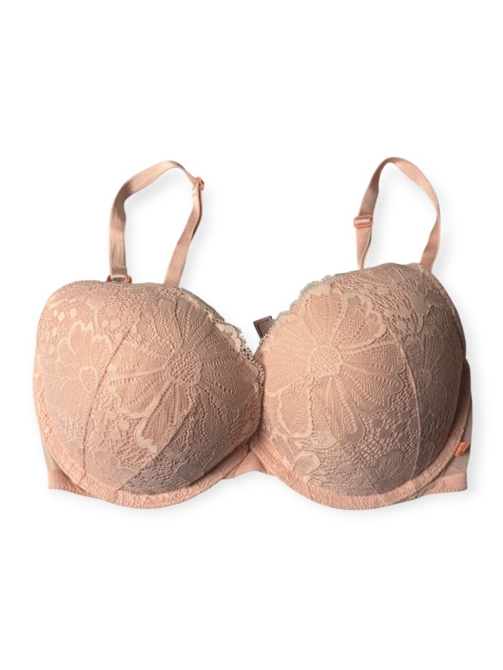 Victoria's Secret Size 32DD Push Up Bra Peach Lace Mesh Sexy Padded Underwire
